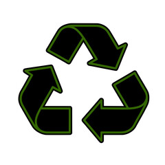 Black recycling symbol green outline white isolated background, eco-friendly