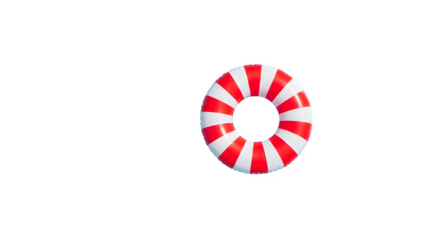 Red and white striped inflatable ring for swimming isolated on transparent background