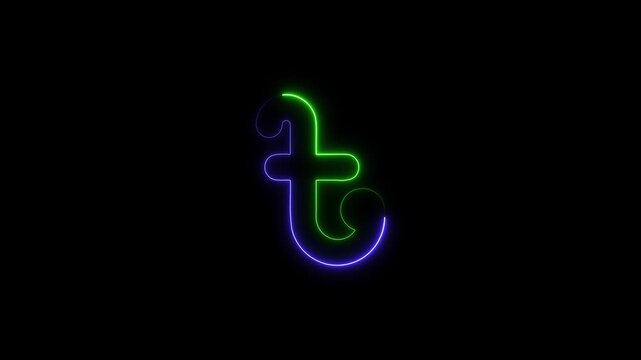 Neon Bengali Letter T on Black Background alphabet
