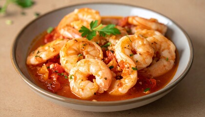 Zarte Garnelen in w&uuml;rziger, hei&szlig;er Tomatensauce, verfeinert mit Knoblauch und Zwiebeln