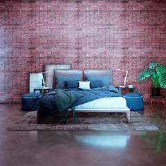 Large luxury modern bright bed room interiors 3D rendering illustration image