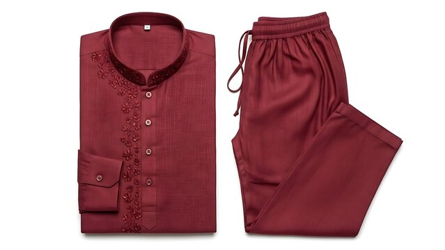 Maroon Embroidered Kurta and Pajama Set on White Background 0d9c1cb1e833579bd8042e82e6c999dedr image