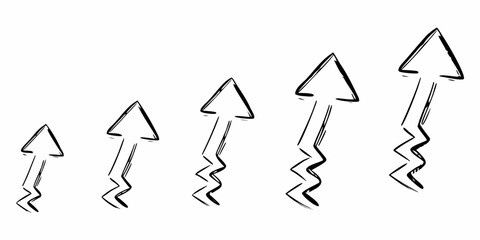 A series of hand drawn arrows pointing upwards varying in size and style
