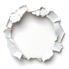Torn white paper circle with rough edges and white background