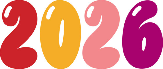 New Year 2026 text typography phrase design for T-shirts and apparel on plain white transparent isolated background for shirt, hoodie, sweatshirt, card, tag, mug, icon, poster or badge