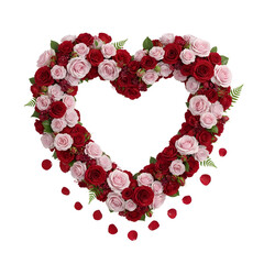 Elegant Heart-Shaped Arrangement of Red and Pink Roses, Symbolizing Love and Romance
