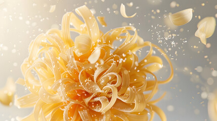 Creative cgi spaghetti flower with parmesan sprinkles for unique culinary art design