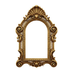 Ornate Golden Baroque Arch Frame with Detailed Carvings and Elegant Design, Perfect for Vintage Decorations and Artistic Presentations in a Grand Setting