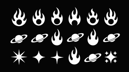 Space Icons Set: Planets, Stars, and Comets in Minimalist Style