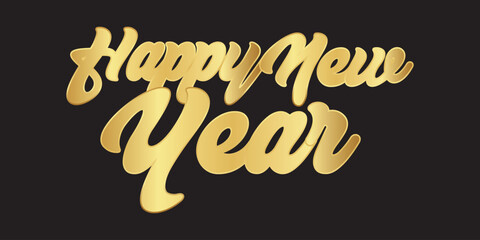 Happy New Year Golden Hand Lettering Typography on Dark Background