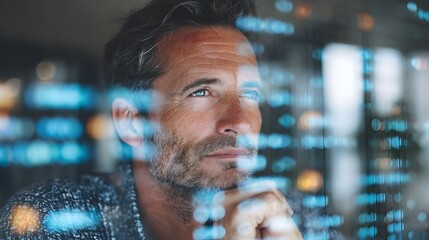 Executive Analyzing Abstract Data With AI Decision Support Concept