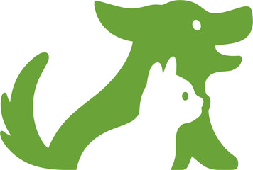 Stylized Pet Logo: green Cat Dog Silhouette