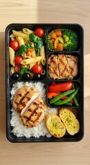Colorful and Healthy Meal Prep Box with Grilled Chicken and Veggies