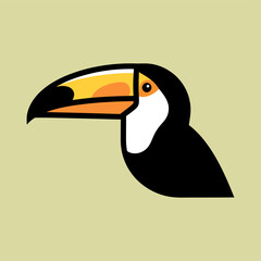 Fototapeta premium A minimalist, stylized illustration of a toucan's head with a large yellow and orange beak on a light green background.