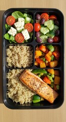 Nutritious Meal Prep Box with Salmon, Quinoa, and Vegetables