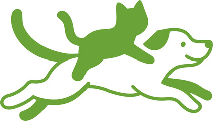 Stylized Pet Logo: green Cat Dog Silhouette
