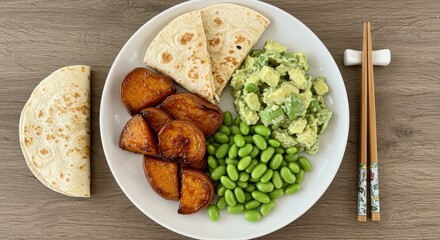 Delicious Plant-Based Meal with Edamame and Grilled Peaches