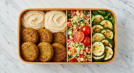 Delicious Healthy Meal Prep with Falafel, Hummus, and Salad