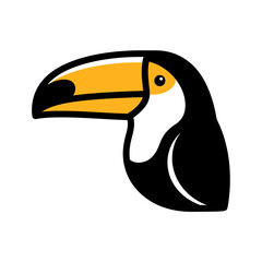 Fototapeta premium Stylized graphic illustration of a toucan's head with a large yellow beak.