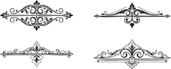 Antique Victorian divider flourish in black and white featuring ornate classic decorative linework vintage style