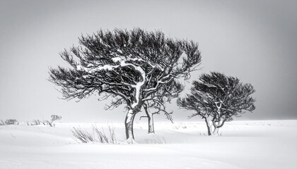 Bare Trees Bending and Blowing in a Winter Storm 108