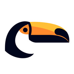 Fototapeta premium A minimalist graphic illustration of a toucan's head with a prominent orange and yellow beak, set against a white background.