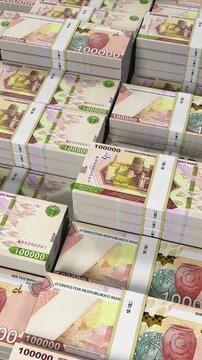 Uzbekistan 100,000 Som Banknote Vertical Mobile 3D Animation ? Mobile Finance Motion, Money Flow, Economy, Banking, Digital Currency Exchange Visualization