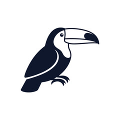 Fototapeta premium Stylized black and white toucan bird illustration on a plain background.