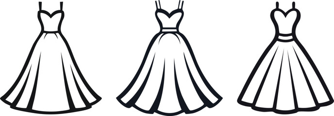 Elegant bride dress icon black line art smooth curves bold strokes modern wedding symbol design