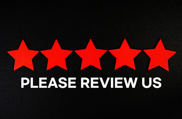 Please Review Us text with five star on black background