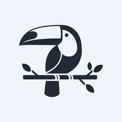Fototapeta premium Stylized black and white toucan bird sitting on a tree branch, minimalist graphic illustration.