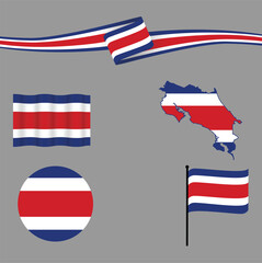 Fototapeta premium A beautifully designed map of Costa Rica featuring a decorative ribbon and two different styles of national flags, symbolizing the country’s identity, culture, heritage, and pride in a creative visual