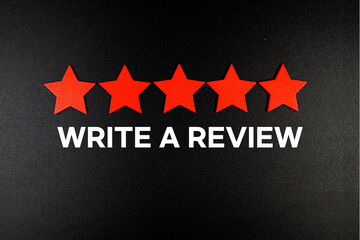 Write a Review text with five star on black background