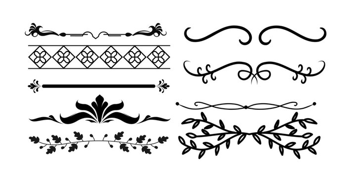 Elegant black ornamental design elements and borders