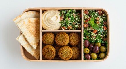 Delicious Middle Eastern Meal with Falafel and Fresh Salads