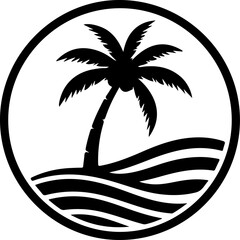 Tropical Surf Island Palm Tree Silhouette Logo