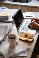 Busy Person Working Remotely at Messy Home Desk