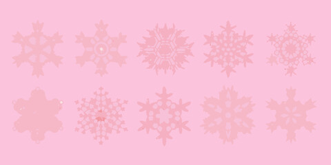Delicate pink snowflakes scattered across a soft pastel pink background