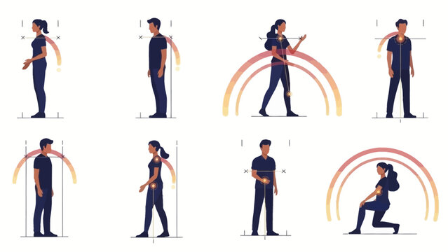 Illustrative series showcasing diverse individual postures and gestures emphasizing human body