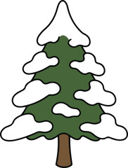 Vector illustration of a stylized green pine tree covered in fluffy white snow patches.