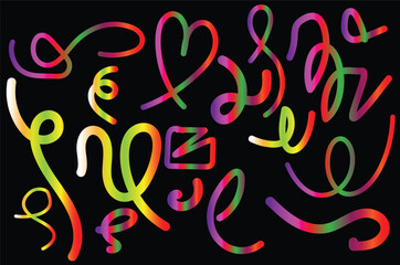 Vibrant neon swirls and abstract shapes on black background