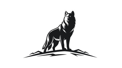 Fototapeta premium Majestic black wolf standing atop rocky terrain with alert stance and piercing gaze capturing