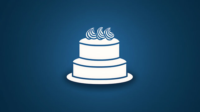 A minimalist digital illustration of a two-tiered cake topped with decorative swirls, set against a solid blue background. Clean lines and simple shapes create an elegant design. - Powered by Adobe