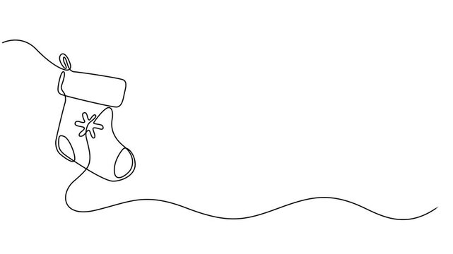 Animated self drawing of Christmas stocking in one continuous line on a white background. Christmas and New Year vector illustration. Christmas concept. Minimalistic style.