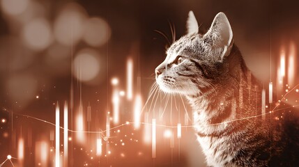 A Curious Cat Gazes at Financial Data, Observing Market Trends and Economic Growth.
