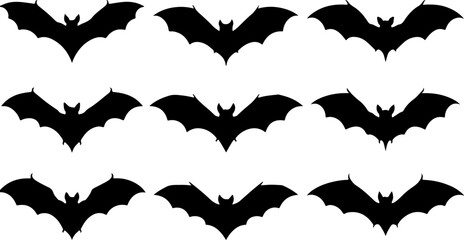 Flying Bat Silhouettes &ndash; Halloween Night Vector Clipart
