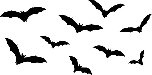 Flying Bat Silhouettes &ndash; Halloween Night Vector Clipart