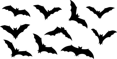 Flying Bat Silhouettes &ndash; Halloween Night Vector Clipart