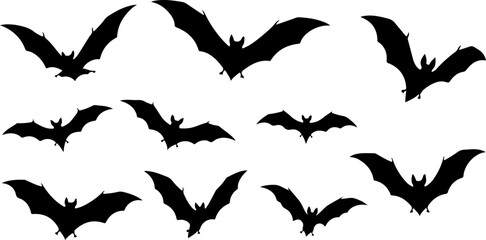 Flying Bat Silhouettes &ndash; Halloween Night Vector Clipart