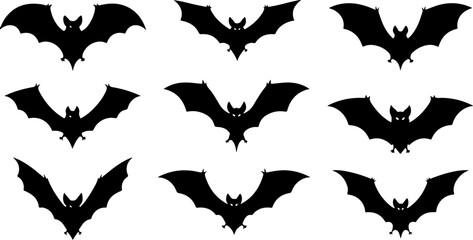 Flying Bat Silhouettes &ndash; Halloween Night Vector Clipart